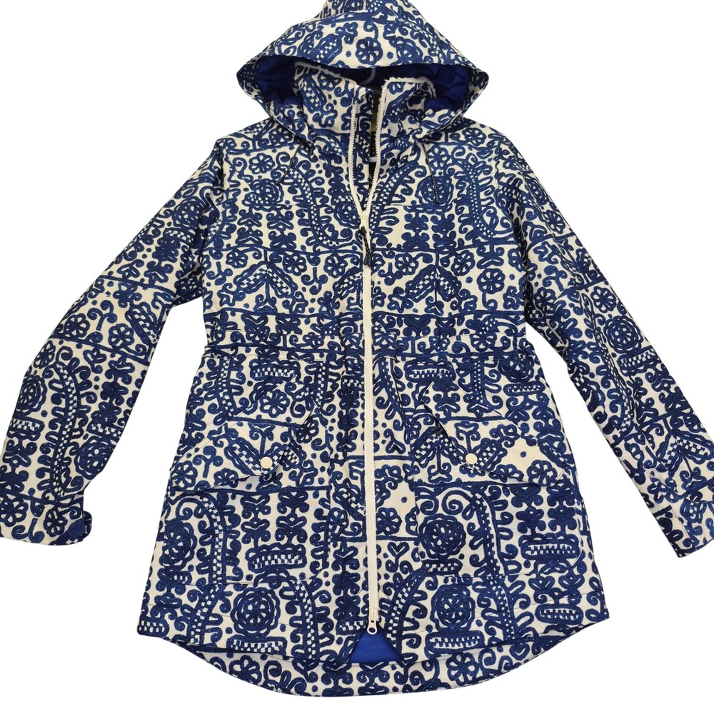 Burton Living Lining Tapestry Hooded Parka Blue Cream Womens S Winter Ski Jacket